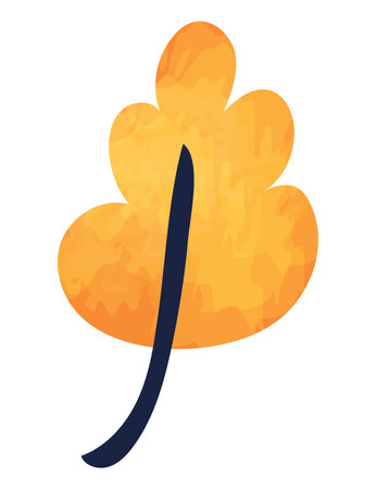 Autumn oak leaf with watercolor texture vector illustration isolated on transparent background. Abstract simple foliage element. Orange color. Flat style clip artのイラスト素材