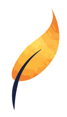 Autumn leaf with watercolor texture vector illustration isolated on transparent background. Abstract narrow foliage element. Orange color. Flat style clip artのイラスト素材