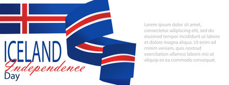 Iceland independence day horizontal background vector illustration. Banner design with national symbol in official colors with copy space for text. National holiday 1st December and 17th Juneのイラスト素材