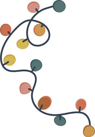 Christmas lights bulbs vector illustration isolated on transparent background. Colorful garland in neutral scandinavian palette. Hand drawn clip art elementのイラスト素材