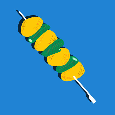Negima yakitory Japanese chicken skewers with scallion vector illustration. Grilled chicken and green onion on stick. Traditional Asian food. Flat doodle styleのイラスト素材