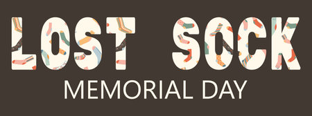 Lost sock memorial day. May 9. Bold typography with warm accessories pattern. Unpaired single socks of retro muted palette. Poster, banner template Vector illustrationのイラスト素材