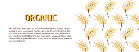 Abstract background with wheat ears pattern. Rye, barley, cereal yellow and brown elements. Poster, banner template with copy space for text. Vector illustrationのイラスト素材