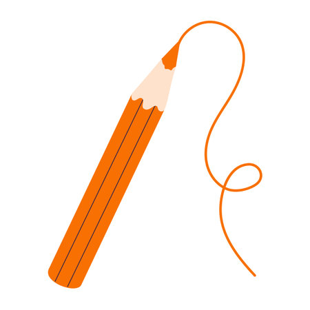 Orange colored pencil with doodle stroke. Crayon drawing, scribble. Art, creating, education concept. Back to school. Vector illustration isolated on transparent backgroundのイラスト素材