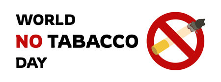World no tobacco day poster template. Bold typography and crossed out cigarette. May 31. Horizontal banner, flyer. Vector illustration isolated on white backgroundのイラスト素材