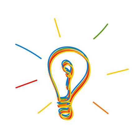 Light bulb shining line doodle icon. Idea symbol, creativity, invention concept. Colorful vector illustration isolated on white backgroundのイラスト素材