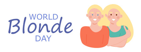 World blonde day poster with light haired man and woman. May 31. Blonde boy and girl in non stereotype colors. Horizontal banner template. Vector illustrationのイラスト素材