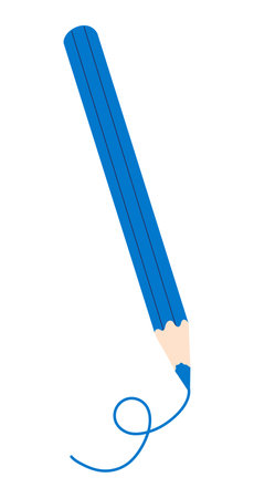 Blue colored pencil with doodle stroke. Crayon drawing, scribble. Art, creating, education concept. Back to school. Vector illustration isolated on transparent backgroundのイラスト素材