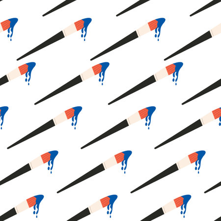 Paint brushes with dripping paint seamless pattern. Artist tools print. Art equipment with dripping oil, gouache drops. Vector illustrationのイラスト素材