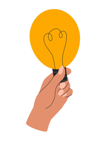 Creative idea concept hand holding light bulb. Problem solution, innovation concept, logo template. Vector illustration isolated on white backgroundのイラスト素材