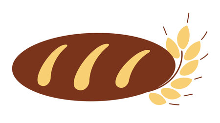 Bread with wheat ear doodle icon. Hand drawn loaf, bakery logo, whole flour sign. Flat vector illustration isolated on white backgroundのイラスト素材