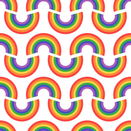 Rainbow waves seamless pattern. LGBT flag symbol, Pride month print. Flat vector illustration isolated on white backgroundのイラスト素材
