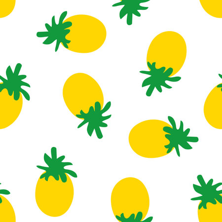 Pineapple doodle seamless pattern. Simple hand drawn fruit, minimal childish print. Vector illustration for wrapping paper, textile, fabric and packaging decorationのイラスト素材