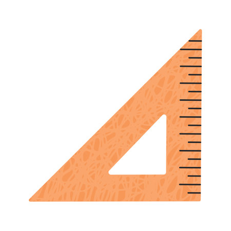 Triangular ruler doodle icon, school geometry tool, abstract stationery with hand drawn texture. Vector illustration isolated on transparent backgroundのイラスト素材