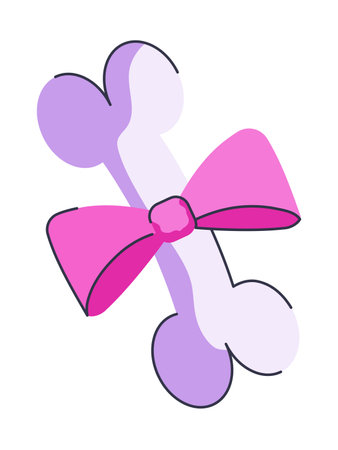 Cute dog bone with pink bow. Flat cartoon vector illustration isolated on transparent backgroundのイラスト素材