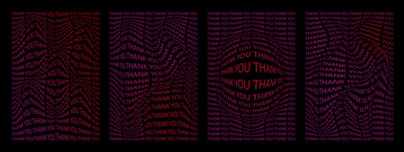 Set of distorted grid posters thank you phrases. y2k aesthetic, 90s, 00s retro style gradient posters isolated on black background. Vertical geometric banners. Vector illustrationのイラスト素材