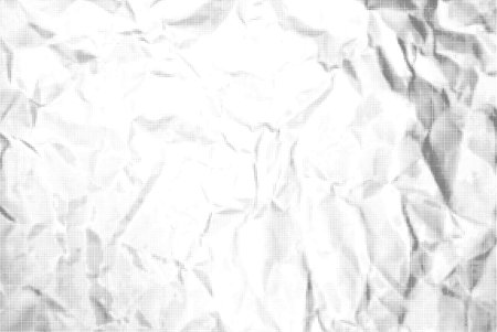 Halftone background with realistic crumpled paper texture vector illustration. Blank sheet of creased paper. Modern grunge dotted banner template with copy spaceのイラスト素材