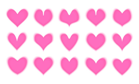Pink blurred hearts set. Abstract symbols of love, symmetric heart collection. Valentines day clip art, trendy y2k element. Vector illustration isolated on white backgroundのイラスト素材