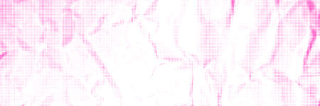 Crumpled paper texture halftone background vector illustration. Blank white sheet with pink creases. Modern grunge retro dotted banner template with copy spaceのイラスト素材