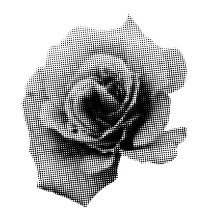 Rose halftone collage element. Floral mixed media design, vintage punk dotted flower, retro modern cutout shape. Vector illustration isolated on transparent backgroundのイラスト素材