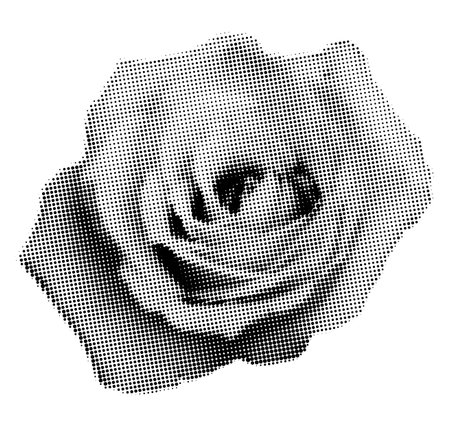 Rose halftone collage element. Vintage punk dotted flower, retro modern floral design. Vector illustration isolated on transparent backgroundのイラスト素材