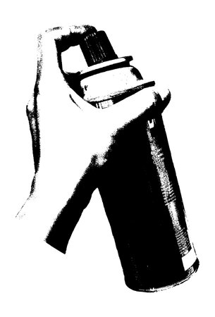 Hand holding spray paint can. Graffiti street art concept. Grunge texture, stamp, retro photocopy effect. Vector illustration isolated on transparent backgroundのイラスト素材