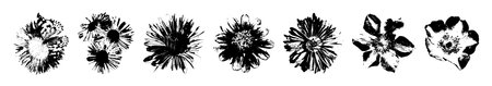 Retro photocopy effect elements set. Wild flowers heads with grunge punk messy texture. Trendy y2k aesthetic vector illustration. Ideal for poster design, t shirt, tee print, sweatshirtのイラスト素材