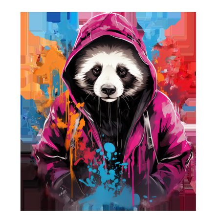Urban graffiti style illustration of a panda in a hoodie isolated on transparent backgroundの素材