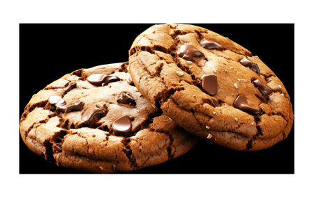 Close up of chocolate chip cookies with melting chunks isolated on transparent backgroundの素材