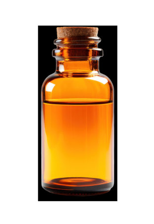 A small amber glass bottle with a cork isolated on transparent backgroundの素材