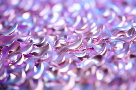 Close up of wavy, iridescent texture with purple and silver hues abstract backgroundの素材