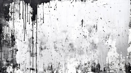 Monochrome abstract painting with dynamic splatters and streaksの素材