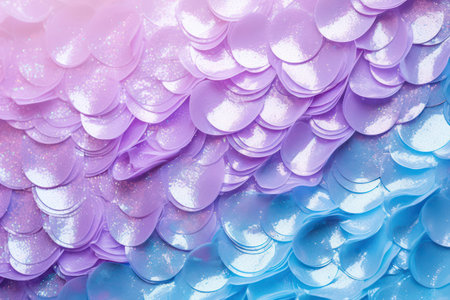 Pastel mermaid scales with glitter, transitioning from purple to blue, abstract festive backgroundの素材