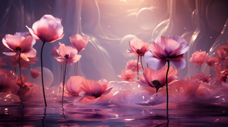 Ethereal Pink Poppies in Water Reflectionの素材