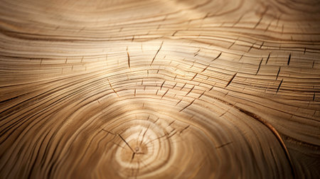 Warmly lit detailed image of tree rings, showcasing nature's pattern and time. Wood texture backgroundの素材