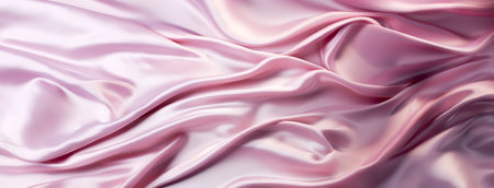 Soft waves of satin fabric in pastel pink hues, suggesting luxury, horizontal backgroundの素材