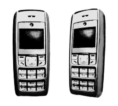 Button dumb mobile phone set vector illustration isolated on transparent background. Feature phone trendy y2k element for collage, 90s and 00s nostalgia conceptのイラスト素材