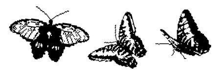 Pixel art y2k butterfly set. Trendy retro style 8bit summer elements for branding, packaging, prints and social media posts. Vector illustration isolated on transparent backgroundのイラスト素材