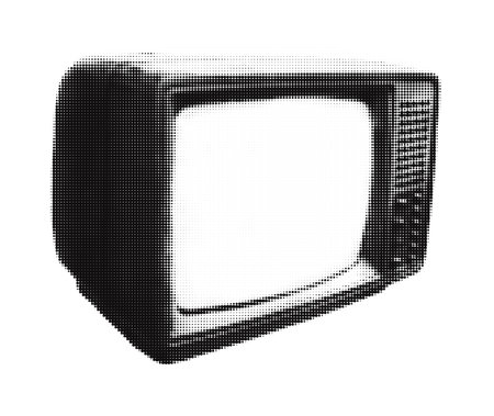 Old TV halftone collage element with grunge punk dotted texture. Cut out from magazine vintage paper sticker for mixed media design. Modern retro vector illustration isolated on transparent backgroundのイラスト素材