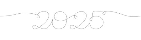2025 one continuous line element. New year symbol. Minimal banner template with editable stroke. Vector illustration isolated on transparent backgroundのイラスト素材