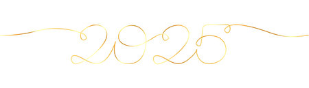 2025 one continuous line golden gradient element isolated on transparent background. New year symbol. Minimal banner template with editable stroke Vector illustrationのイラスト素材