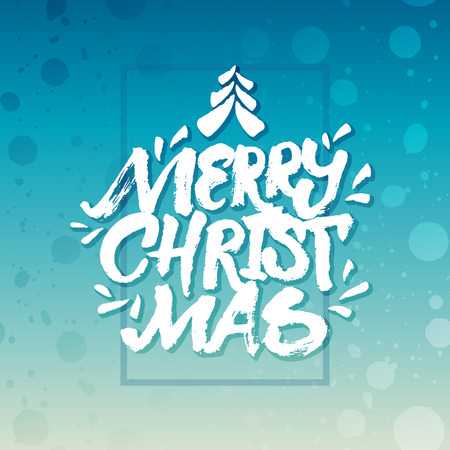 Brush rough hand lettering 'Merry Christmas' on turquoise snow background for christmas cards, posters or banners.のイラスト素材