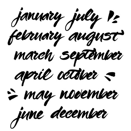 Hand painted names of months. Brush handwritten calligraphy. Vector lettering of january, february, march, april, may, june, july, august, september, october, november, december.のイラスト素材