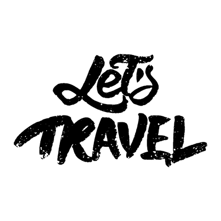 lettered inspirational quote 'Let's Travel'. Modern brush calligraphy. Grunge background with ink splatter. illustration.のイラスト素材
