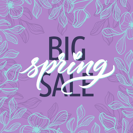 Big spring sale! Spring beautiful modern calligraphy. Hand drawn spring floral background.のイラスト素材