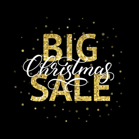 Big Christmas Sale banner design. Calligraphic inscription and golden typography on black background.のイラスト素材