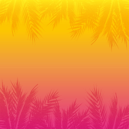Abstract tropical sunset background. Colorful palm trees illustration.の写真素材