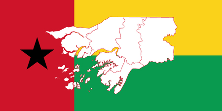 Map and flag of Guinea-Bissau. Vector illustration. World mapのイラスト素材