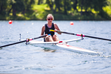 Belgrade, Serbia - May 2, 2018; Athlete on a Serbian Cup Rowing Competition rowingのeditorial素材