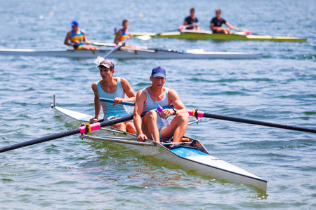 Belgrade, Serbia - May 2, 2018; Athletes on a Serbian Cup Rowing Competition rowing